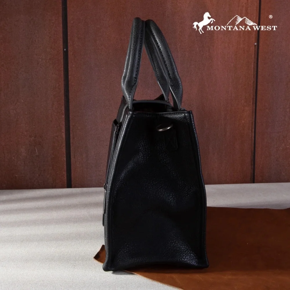 Montana West Buckle Aztec Concealed Carry Tote/Crossbody - Black